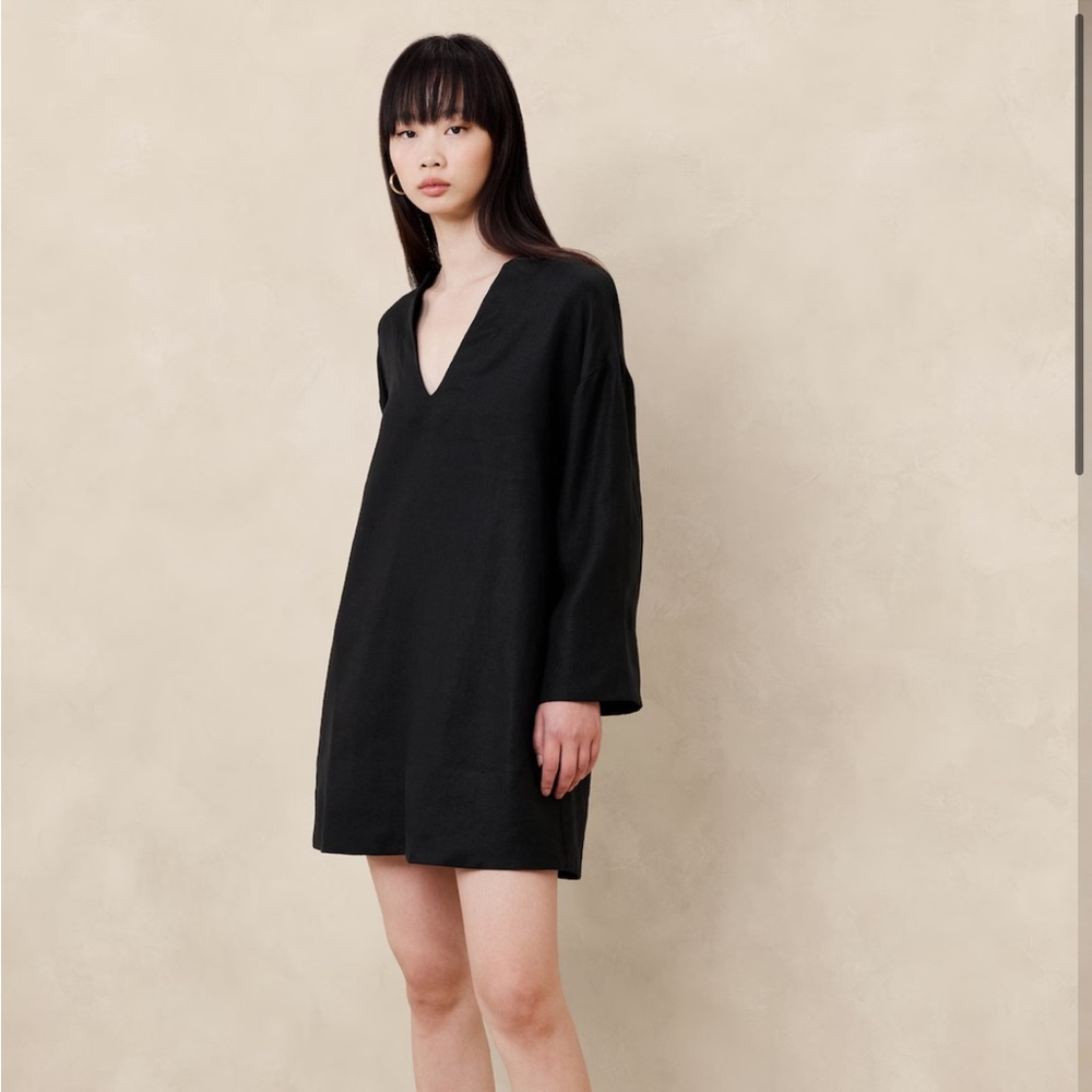 NWT Banana Republic Black European Linen Caftan Mini Dress Sz Small Petite